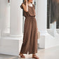 Women's Solid Color Pleated Square Neck Jumpsuit