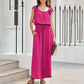 Women's Solid Color Pleated Square Neck Jumpsuit