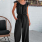 Women's Solid Color Pleated Square Neck Jumpsuit