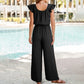 Women's Solid Color Pleated Square Neck Jumpsuit