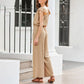 Women's Solid Color Pleated Square Neck Jumpsuit