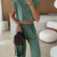 Women's Casual Cropped Top & Full-Length Pants Set