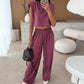 Women's Casual Cropped Top & Full-Length Pants Set