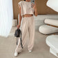 Women's Casual Cropped Top & Full-Length Pants Set