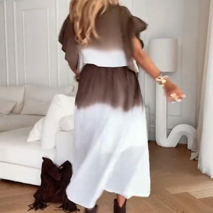 Ruffle Sleeve Crop Top Skirt 2-Piece Set