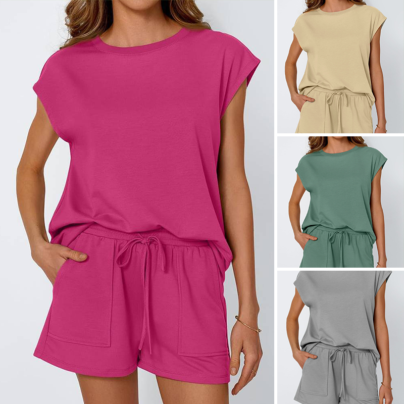 Women's Round-Neck Top & Shorts 2-Piece Set