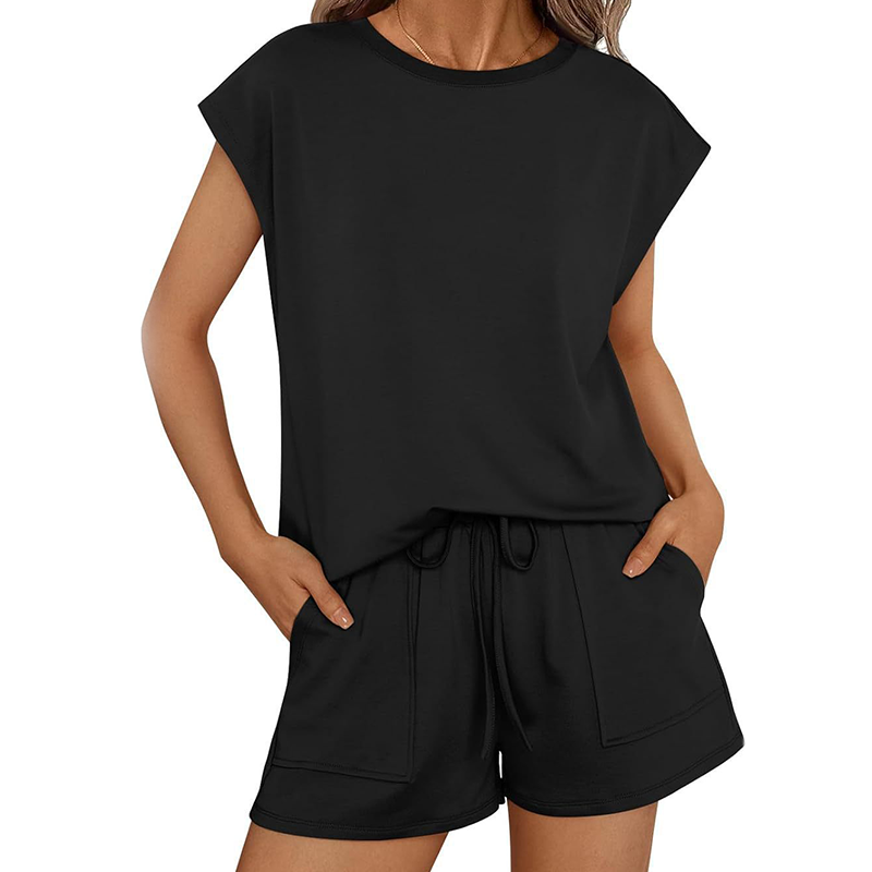 Women's Round-Neck Top & Shorts 2-Piece Set