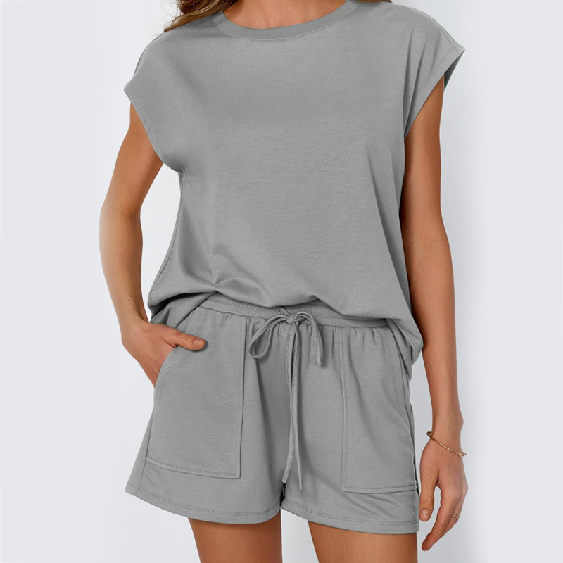 Women's Round-Neck Top & Shorts 2-Piece Set