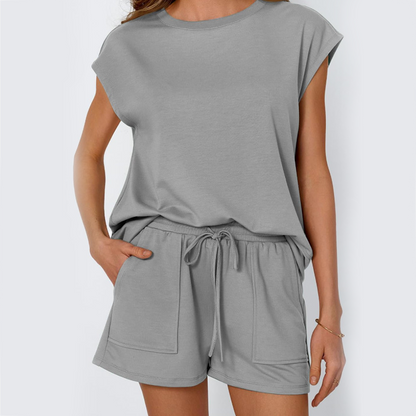 Women's Round-Neck Top & Shorts 2-Piece Set