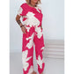🔥Summer New🔥 Rose-White Printed Short-Sleeve Top & Wide-Leg Pants 2-Piece Set