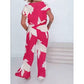 🔥Summer New🔥 Rose-White Printed Short-Sleeve Top & Wide-Leg Pants 2-Piece Set
