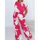 🔥Summer New🔥 Rose-White Printed Short-Sleeve Top & Wide-Leg Pants 2-Piece Set
