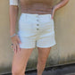 Women's White High-Waist Denim Short Pants with Multiple Button Rows