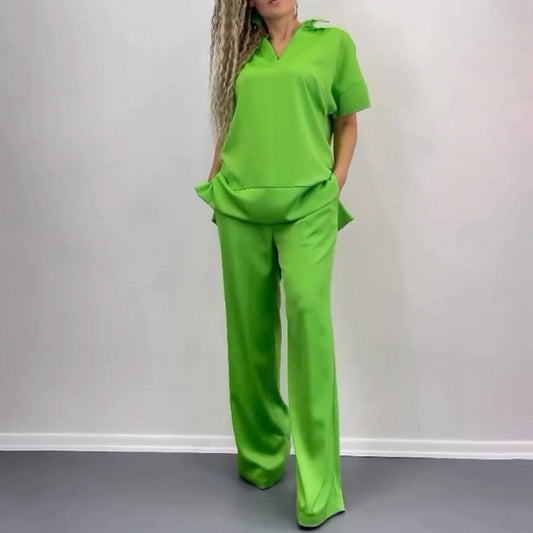 ⏳Time-limited Special⏰Women's V-Neck Top & Wide-Leg Pants Set