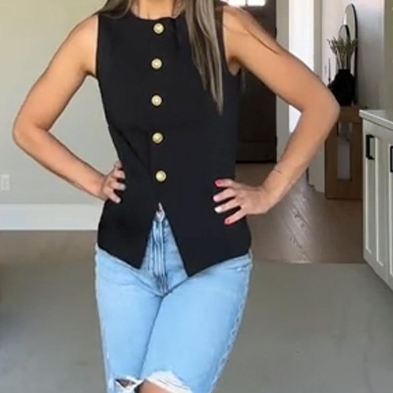 ⏳Time-limited Special⏰Women's Buttoned Round Collar Sleeveless Suit Vest