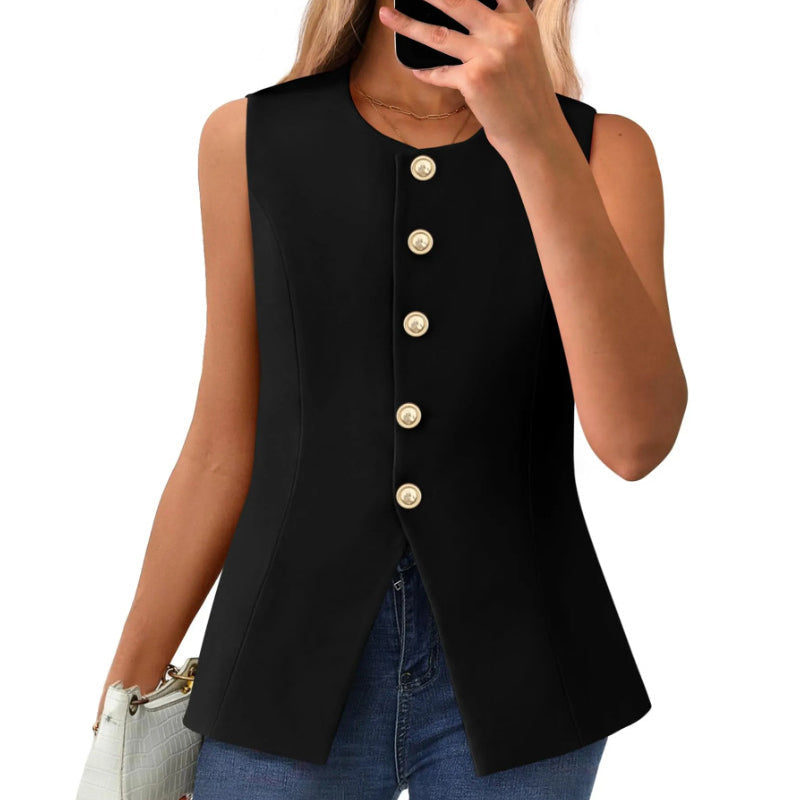 ⏳Time-limited Special⏰Women's Buttoned Round Collar Sleeveless Suit Vest