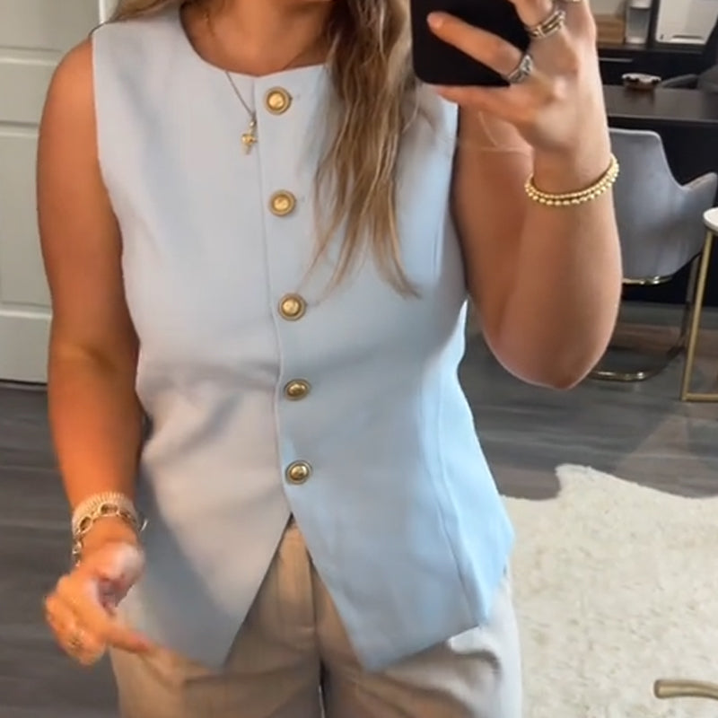 ⏳Time-limited Special⏰Women's Buttoned Round Collar Sleeveless Suit Vest