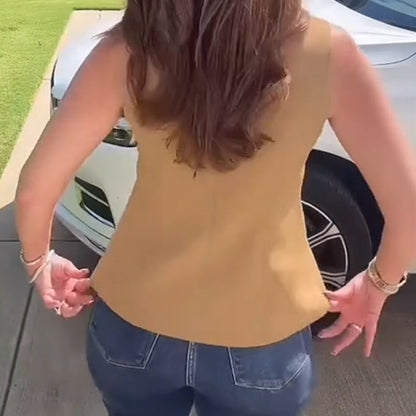 ⏳Time-limited Special⏰Women's Buttoned Round Collar Sleeveless Suit Vest