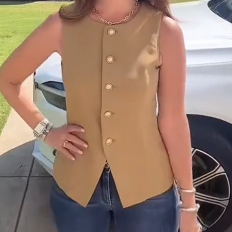 ⏳Time-limited Special⏰Women's Buttoned Round Collar Sleeveless Suit Vest