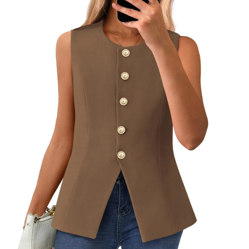 ⏳Time-limited Special⏰Women's Buttoned Round Collar Sleeveless Suit Vest