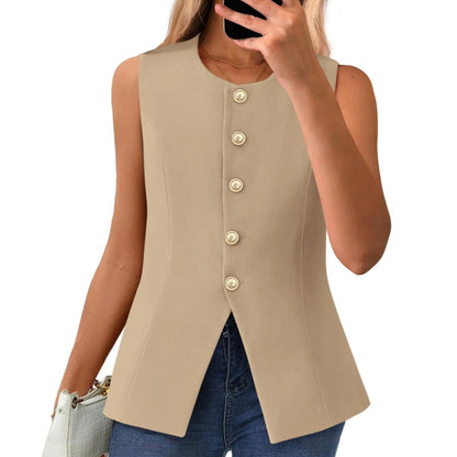 ⏳Time-limited Special⏰Women's Buttoned Round Collar Sleeveless Suit Vest