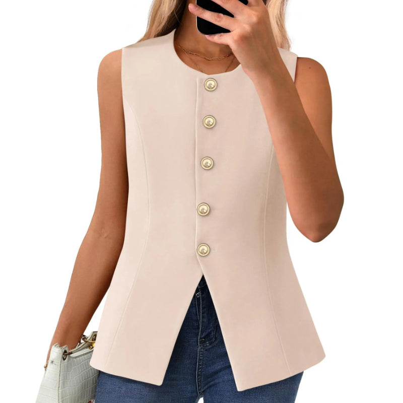 ⏳Time-limited Special⏰Women's Buttoned Round Collar Sleeveless Suit Vest