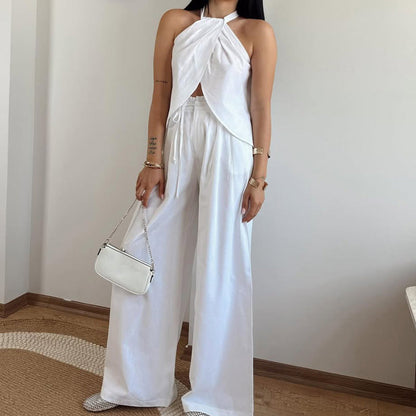 Casual Halter Top & Wide Leg Pants 2-Piece Set for Women