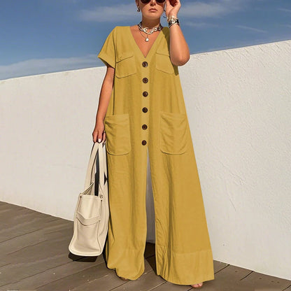 ⏳Time-limited Special⏰Women's Fashion V-Neck Loose Jumpsuit