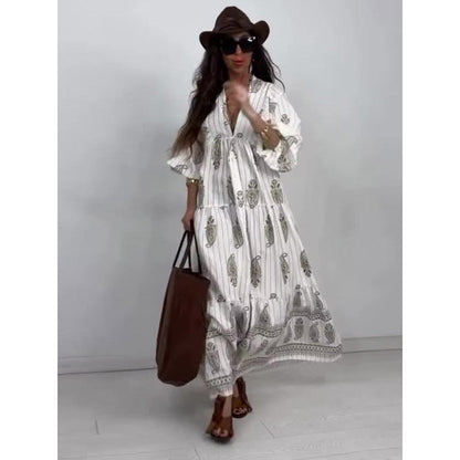 Women's Casual Printed Long-Sleeve Maxi Dress