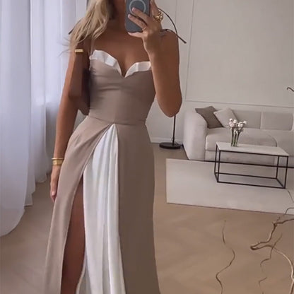 Women's Sleeveless Color Block Pleated Long Dress