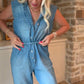 Women's V-Neck Sleeveless Denim Jumpsuit