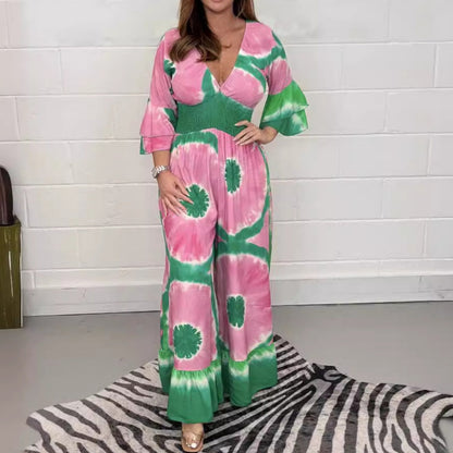 Tie-Dye Printed Wide Leg Jumpsuit
