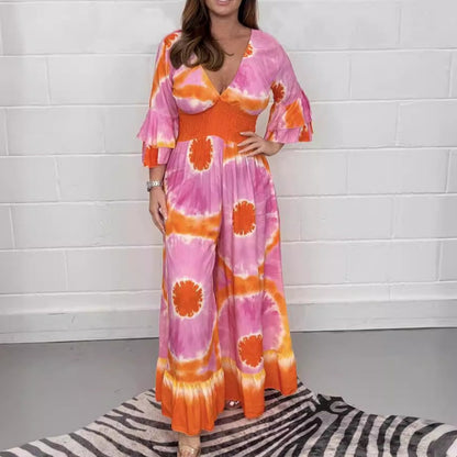 Tie-Dye Printed Wide Leg Jumpsuit