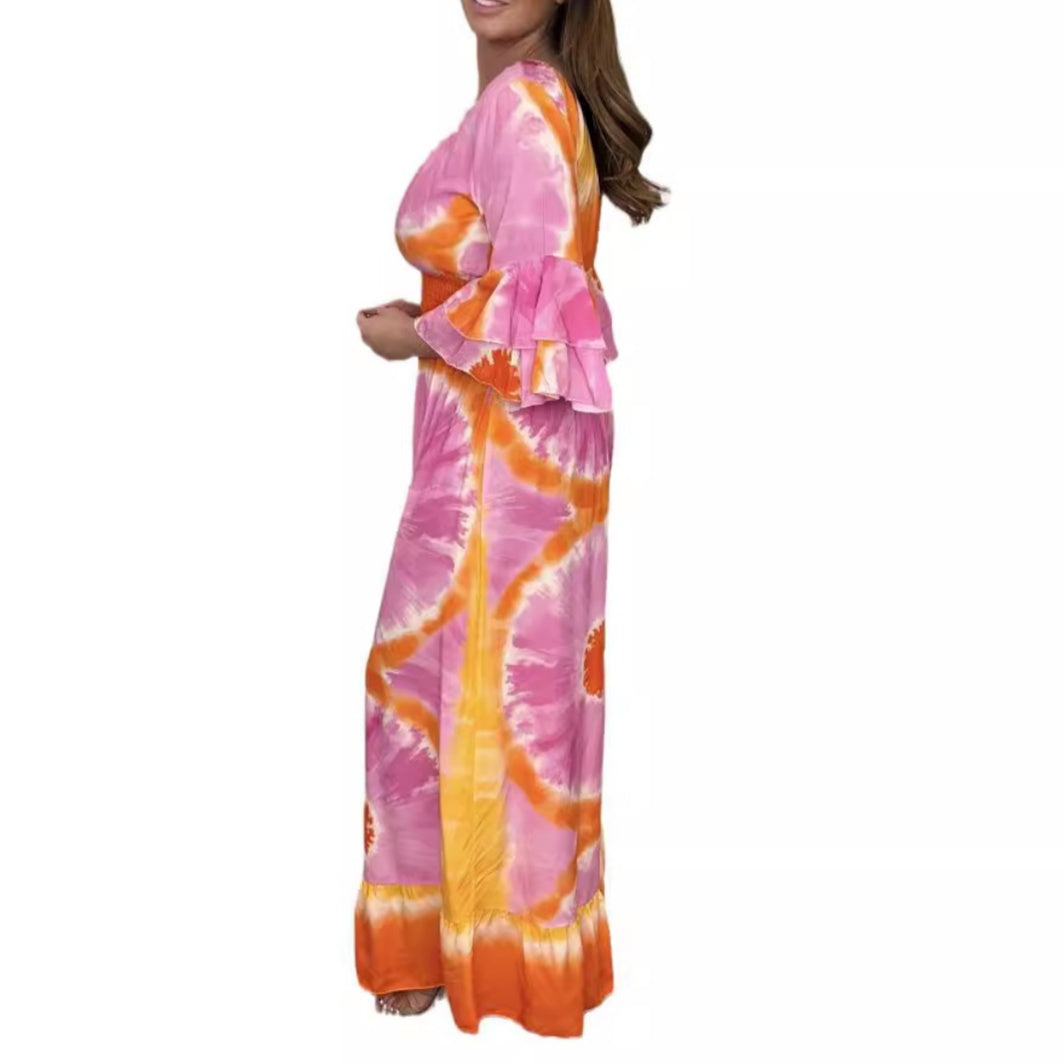 Tie-Dye Printed Wide Leg Jumpsuit