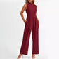 Women’s Sleeveless Solid-color Casual Wide-leg Jumpsuit