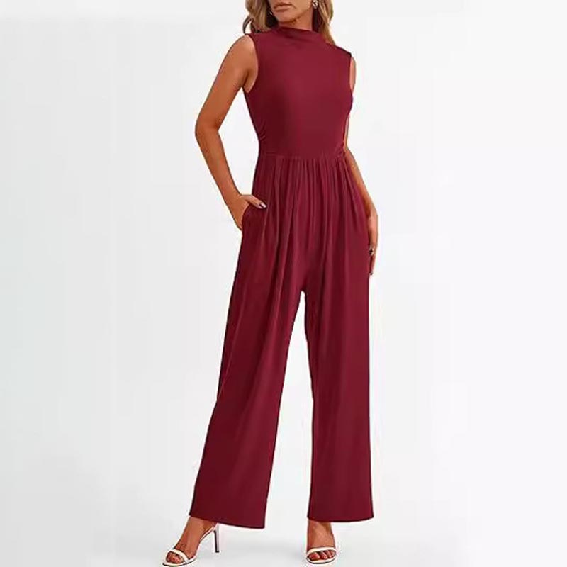 Women’s Sleeveless Solid-color Casual Wide-leg Jumpsuit