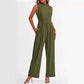 Women’s Sleeveless Solid-color Casual Wide-leg Jumpsuit