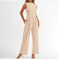 Women’s Sleeveless Solid-color Casual Wide-leg Jumpsuit