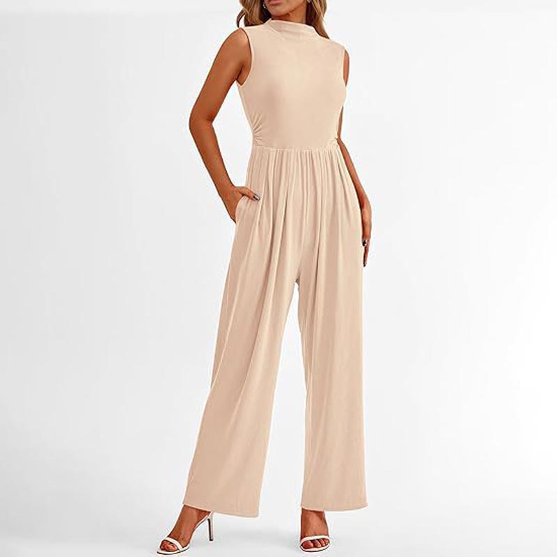 Women’s Sleeveless Solid-color Casual Wide-leg Jumpsuit