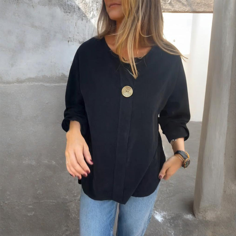 Women's Simple Loose-Fit Top with Rolled Sleeves