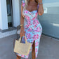 💜LAST DAY PROMOTION - 50%OFF💜Women's Elegant Floral Print Side Slit Dress
