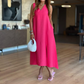Solid Color V-Neck Sleeveless Slit Dress