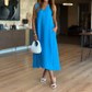 Solid Color V-Neck Sleeveless Slit Dress
