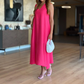 Solid Color V-Neck Sleeveless Slit Dress