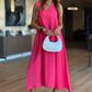 Solid Color V-Neck Sleeveless Slit Dress