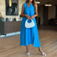 Solid Color V-Neck Sleeveless Slit Dress
