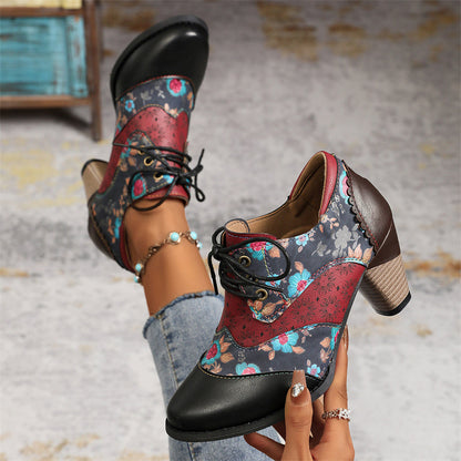 Women's Wingtip Block Heeled Oxfords