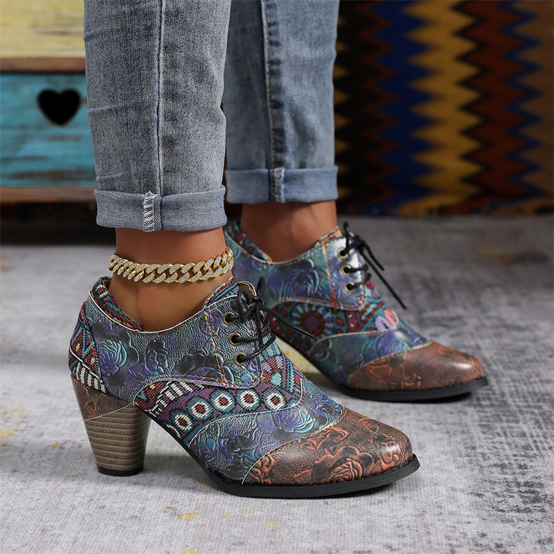 Women's Wingtip Block Heeled Oxfords