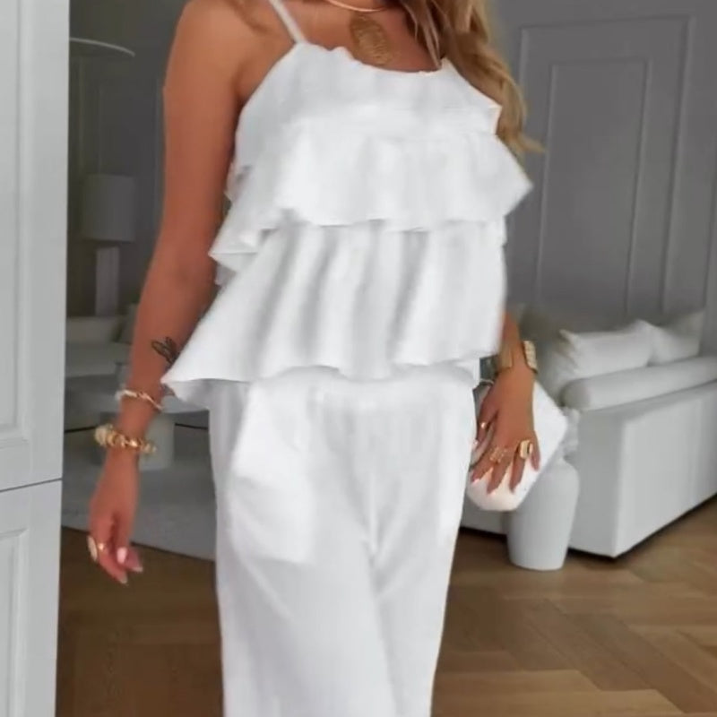 Sleeveless Layered Ruffle Detail Jumpsuit
