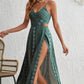 Women’s Trendy Print Spaghetti Strap Maxi Dress with Side Slit